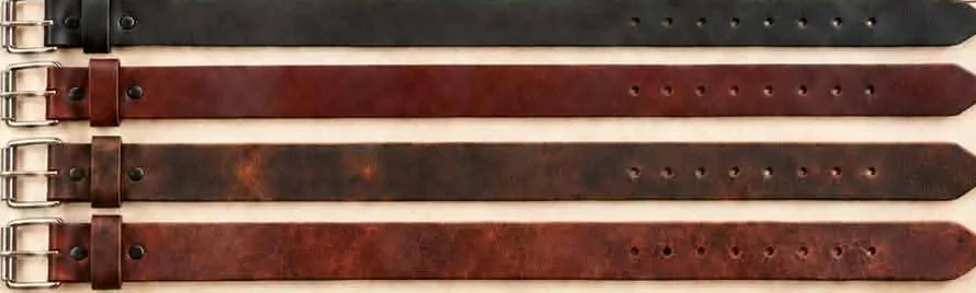 Four buffalo leather belt colors with metal roller buckles