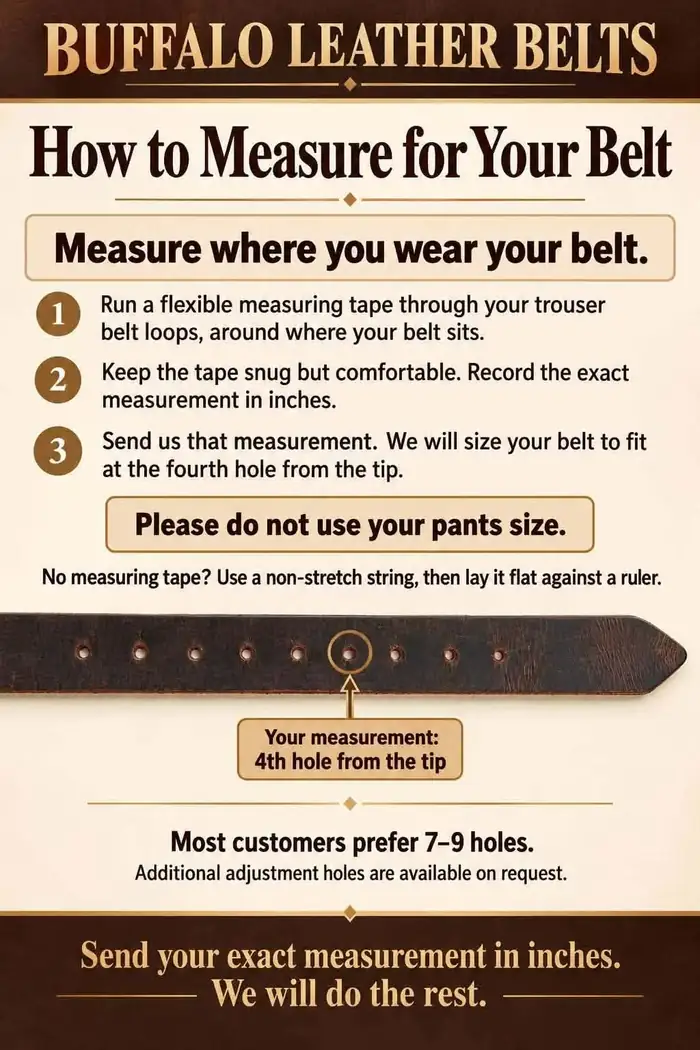 Buffalo Leather Belts original illustrated how-to-measure guide